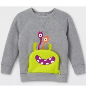 Cat & Jack Monster Candy Mouth Zipper Pocket Sweatshirt NEW